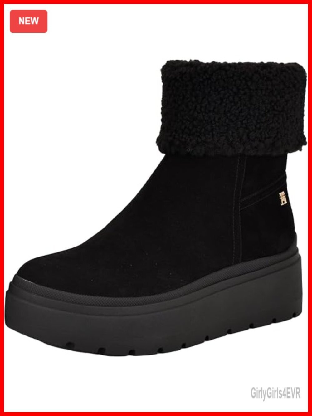 Suede Shearling Ankle Bootie with Wedge Heel